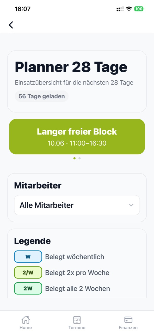 Termine Ansicht mit Demo-Daten