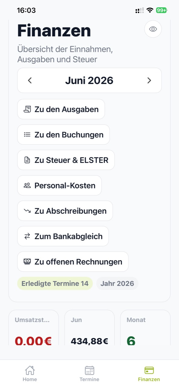Finanzen Ansicht mit Demo-Daten